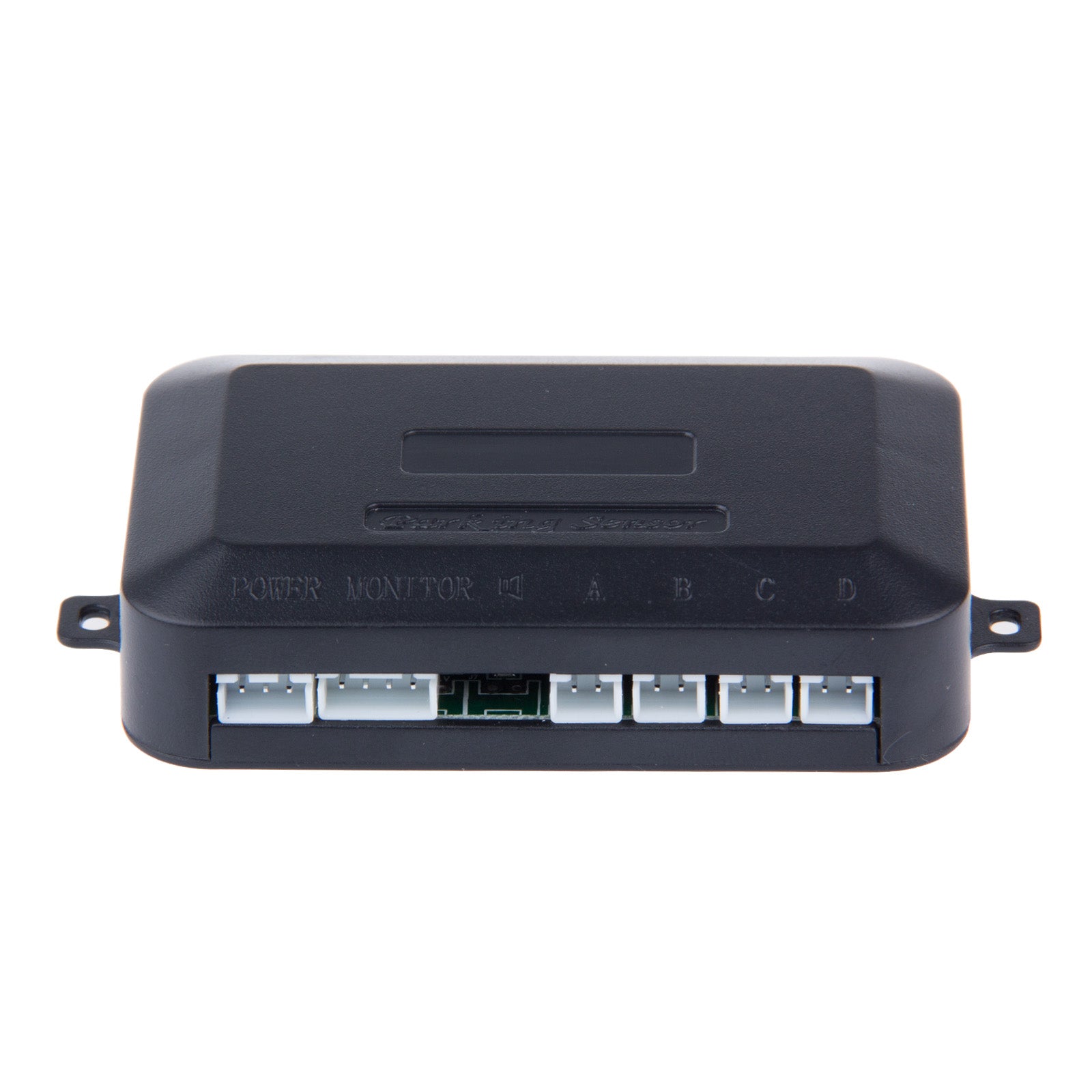 Black rectangular electronic device with multiple white ports labeled Power, Monitor, A, B, C, D.