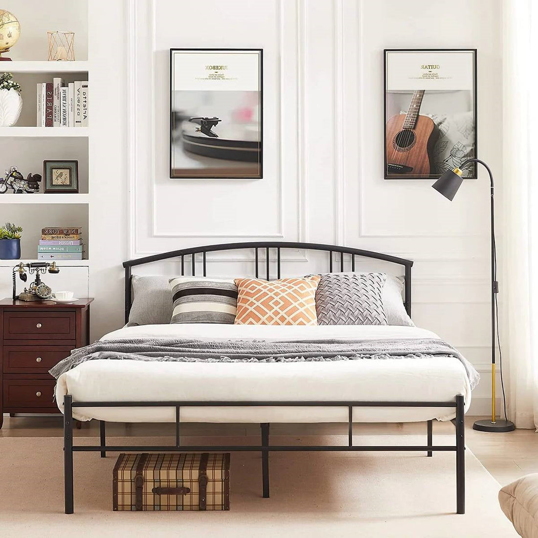 Queen size Black Metal Platform Bed Frame with Arched Headboard-0