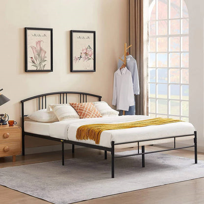 Queen size Black Metal Platform Bed Frame with Arched Headboard-2