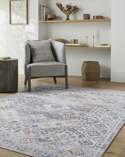 Agaton Blue Washable Area Rug-1