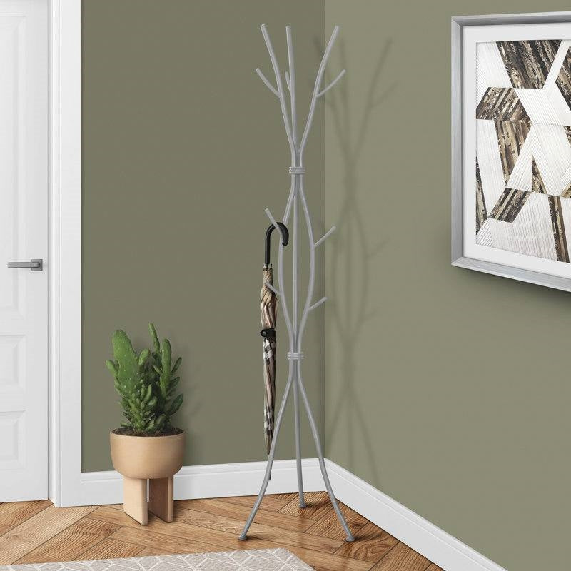 74-inch Freestanding Silver Metal Coat Rack Entryway Hall Tree Umbrella Stand-0