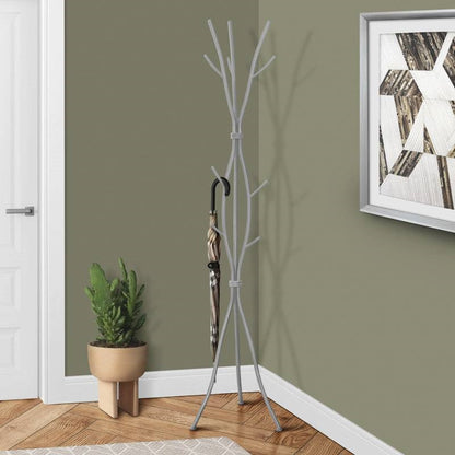 74-inch Freestanding Silver Metal Coat Rack Entryway Hall Tree Umbrella Stand-0