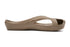 Taupe sandal with open toe, cut-out sides, and a smooth, slightly curved sole.