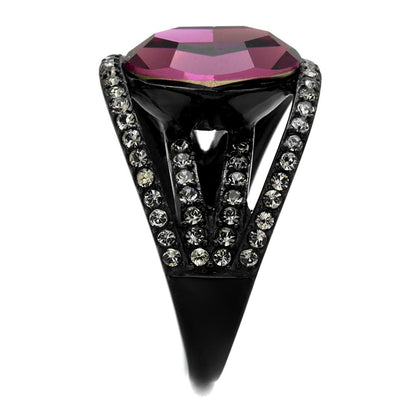 TK2348 - IP Black(Ion Plating) Stainless Steel Ring with Top Grade Crystal  in Amethyst-3