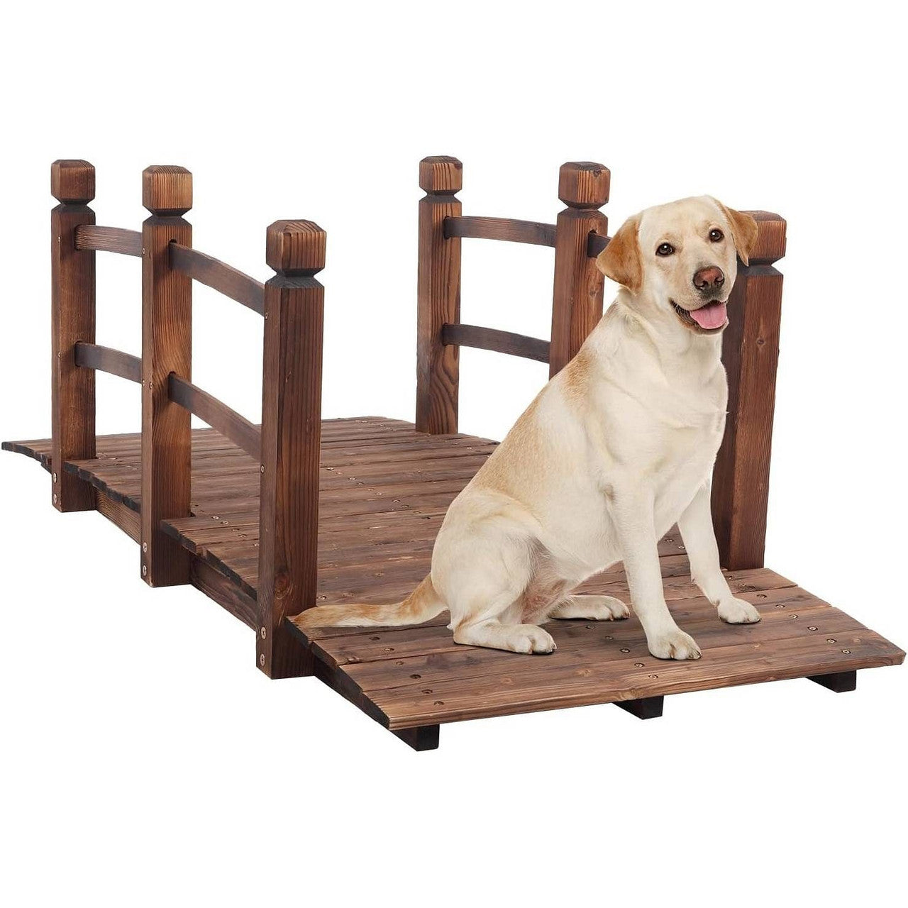 Outdoor 5-foot Solid Fir Wood Garden Bridge in Rustic Brown Finish-2