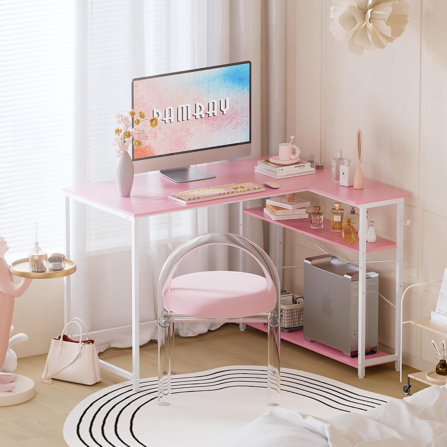 43-Inch L-Shaped Computer Desk With Reversible Shelves-1