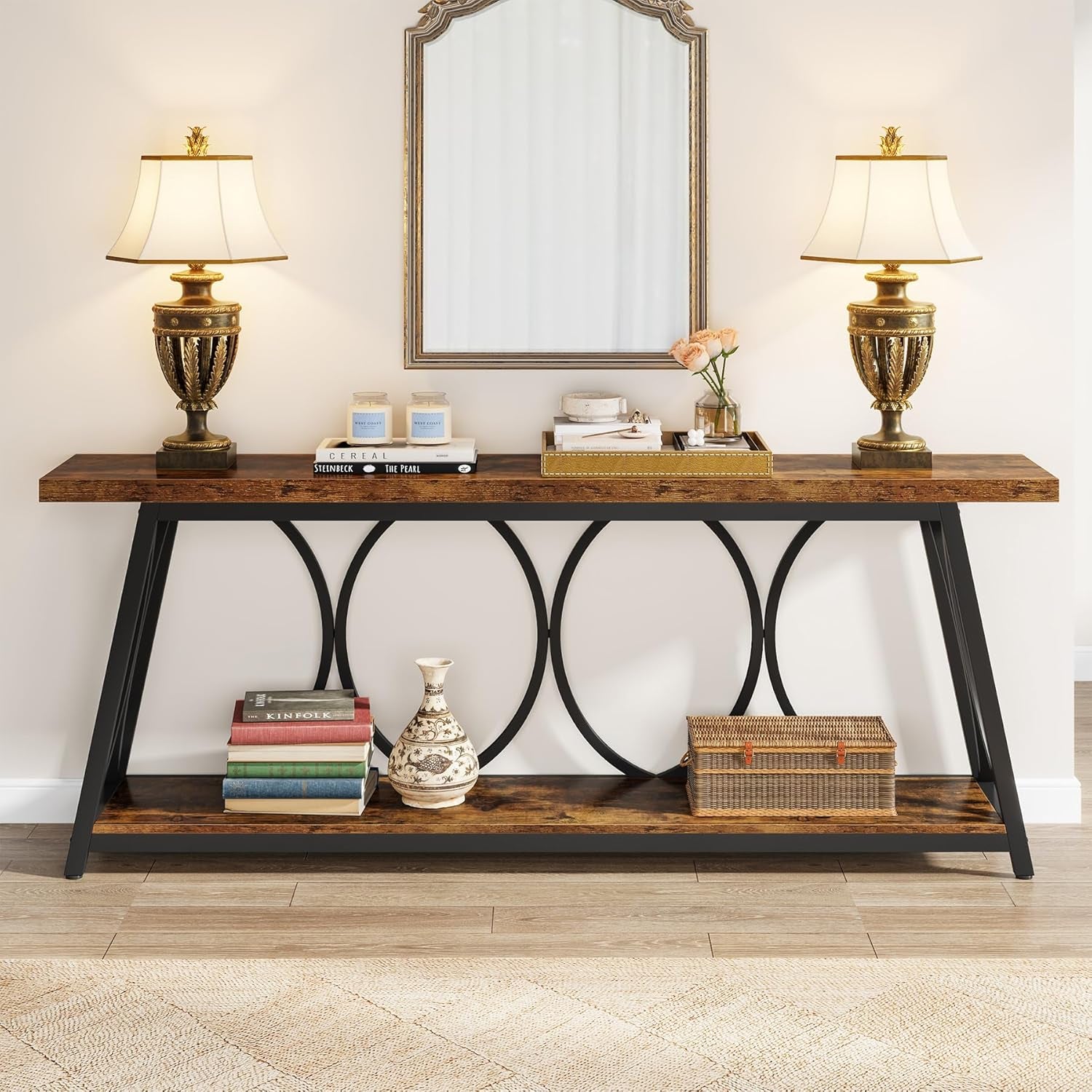 70.9 Inch Rustic Brown Industrial Grade Console Table-3