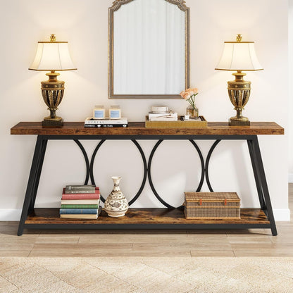 70.9 Inch Rustic Brown Industrial Grade Console Table-3