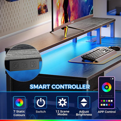 47 Inch L Shaped Desk With Led Lights And Power Outlets Grey-3