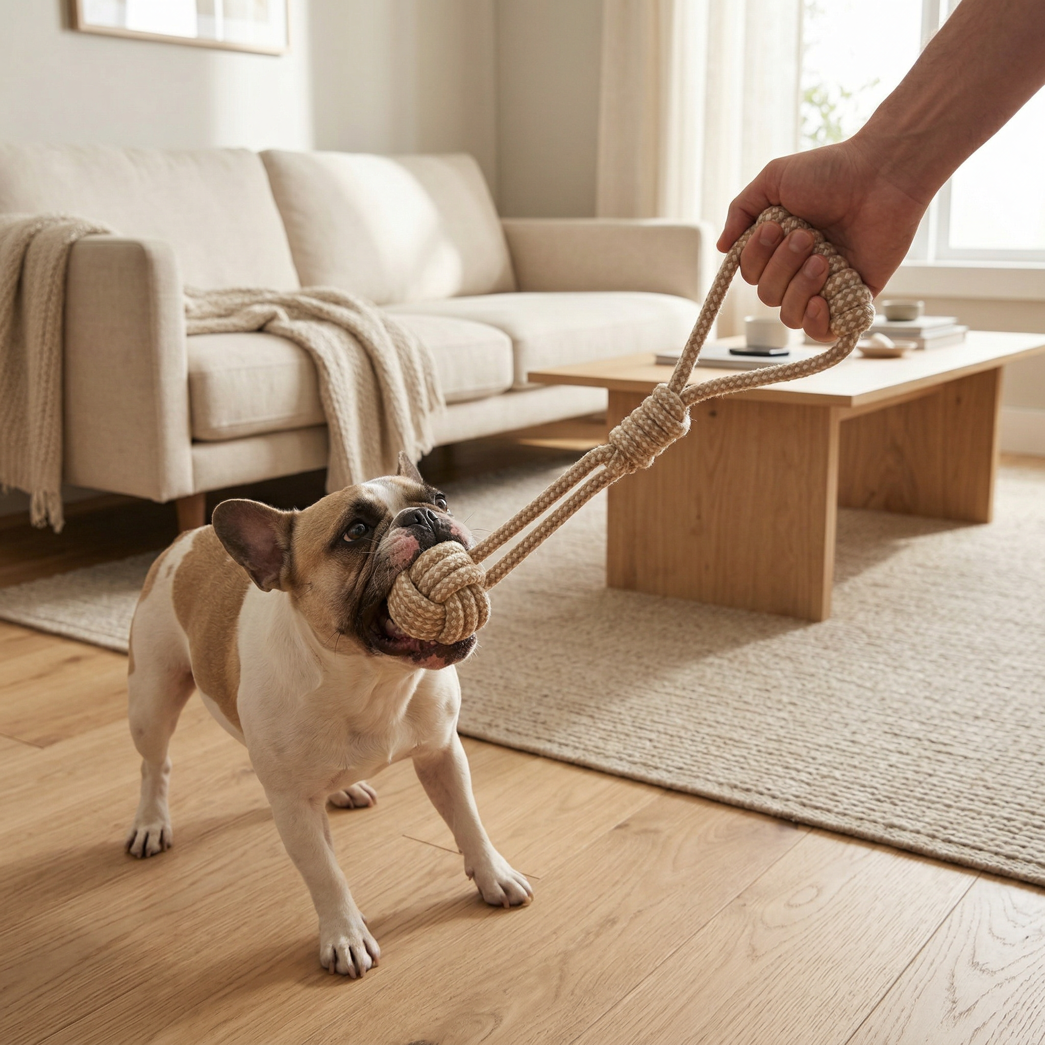 Forest Knot Hemp Rope Tug Toy with Handle-4