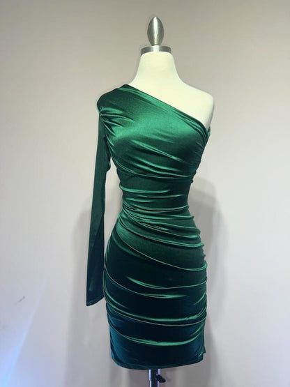 One Shoulder Satin Dress-3