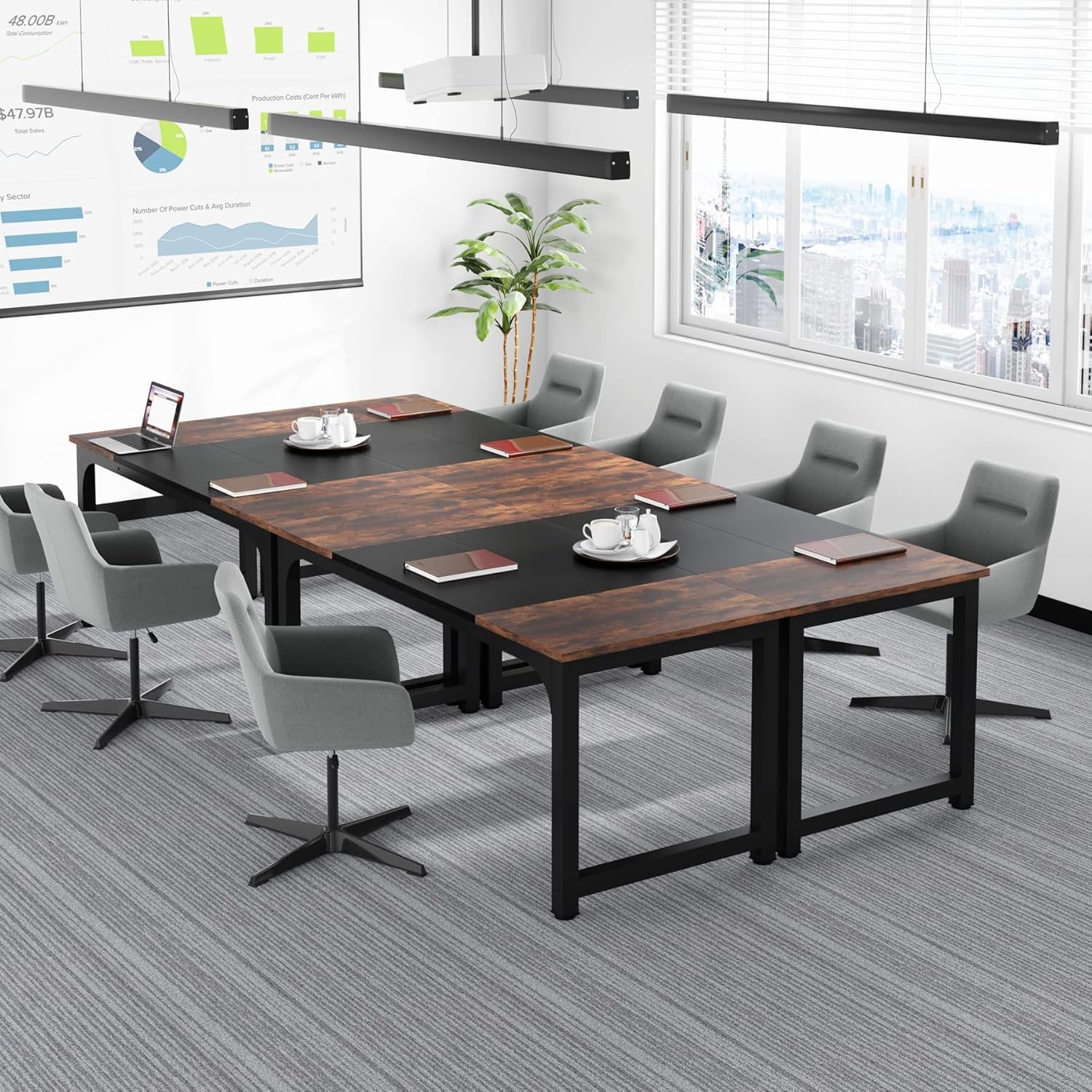 63 Inch Executive Desk Two Tone Brown Black Heavy Duty Frame-4