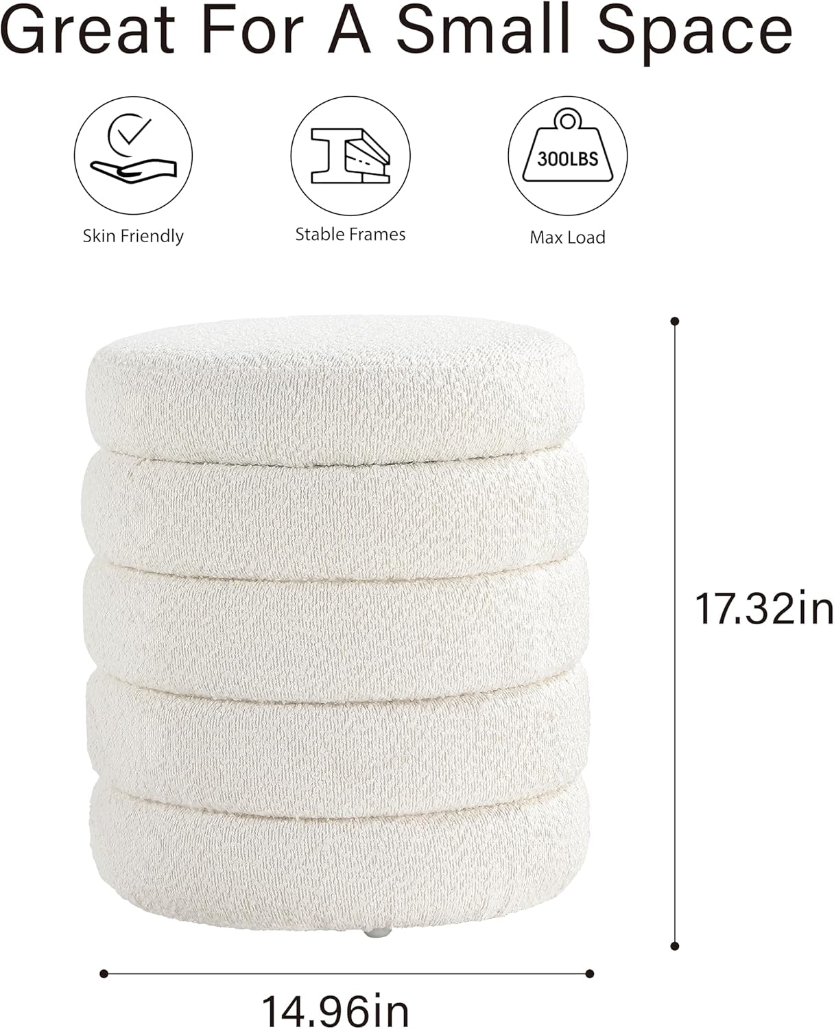 Round Ottoman With Hidden Storage And Cushioned Top-1