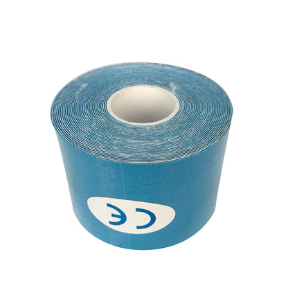 Blue roll of tape with a white label featuring a mirrored "C" and "E" symbol.