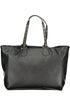 Black leather tote bag with studded straps and a textured finish.