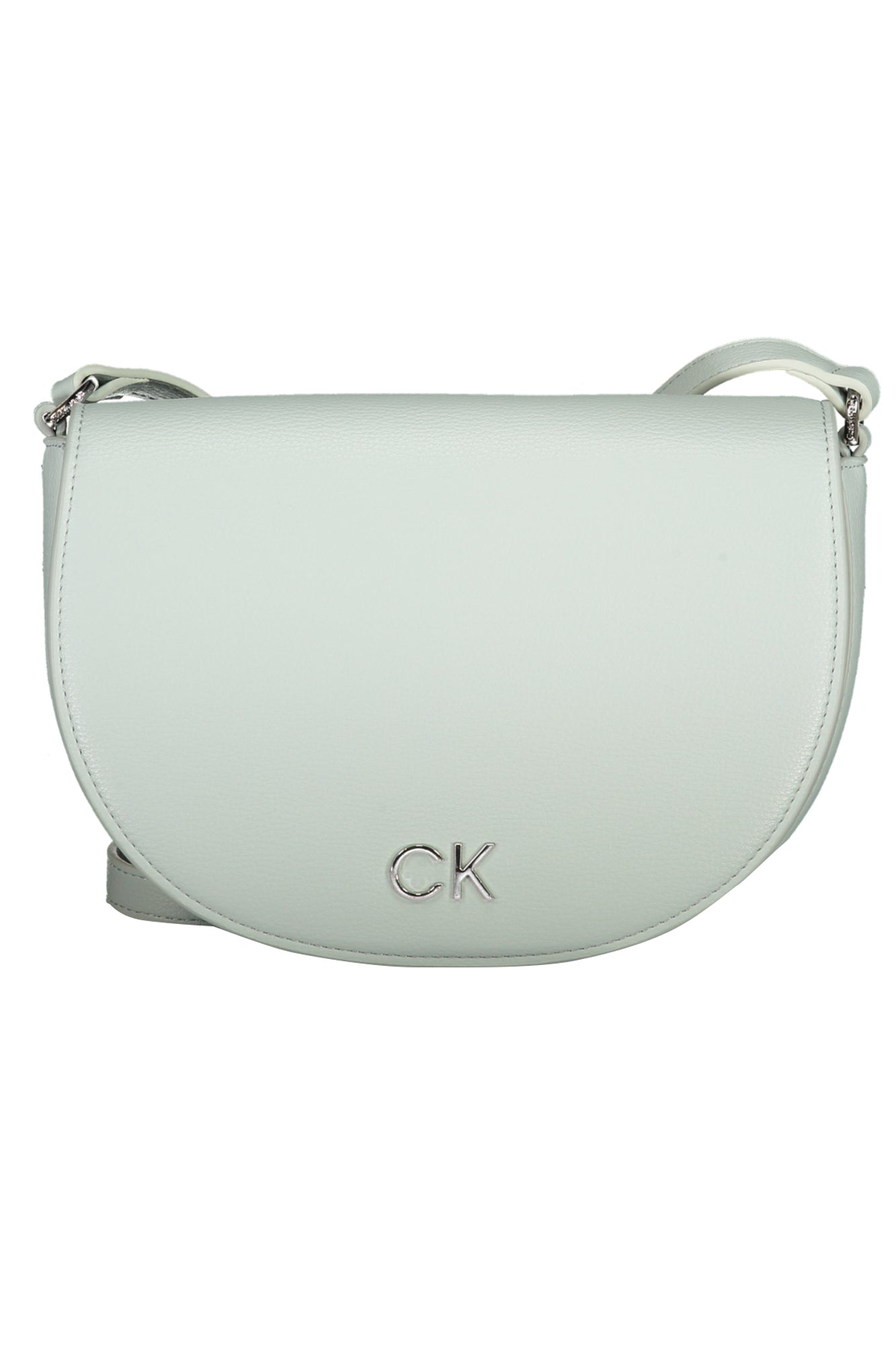 Light grey leather shoulder bag with a half-moon shape and "CK" logo on the front.