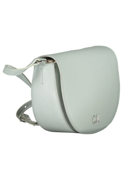 Light grey leather shoulder bag with flap closure and "CK" logo, adjustable strap visible.