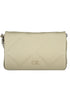 Cream quilted handbag with silver chain strap and embossed CK logo on the front.