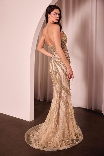 Pearl &amp; Crystal Strapless Fitted Dress-3