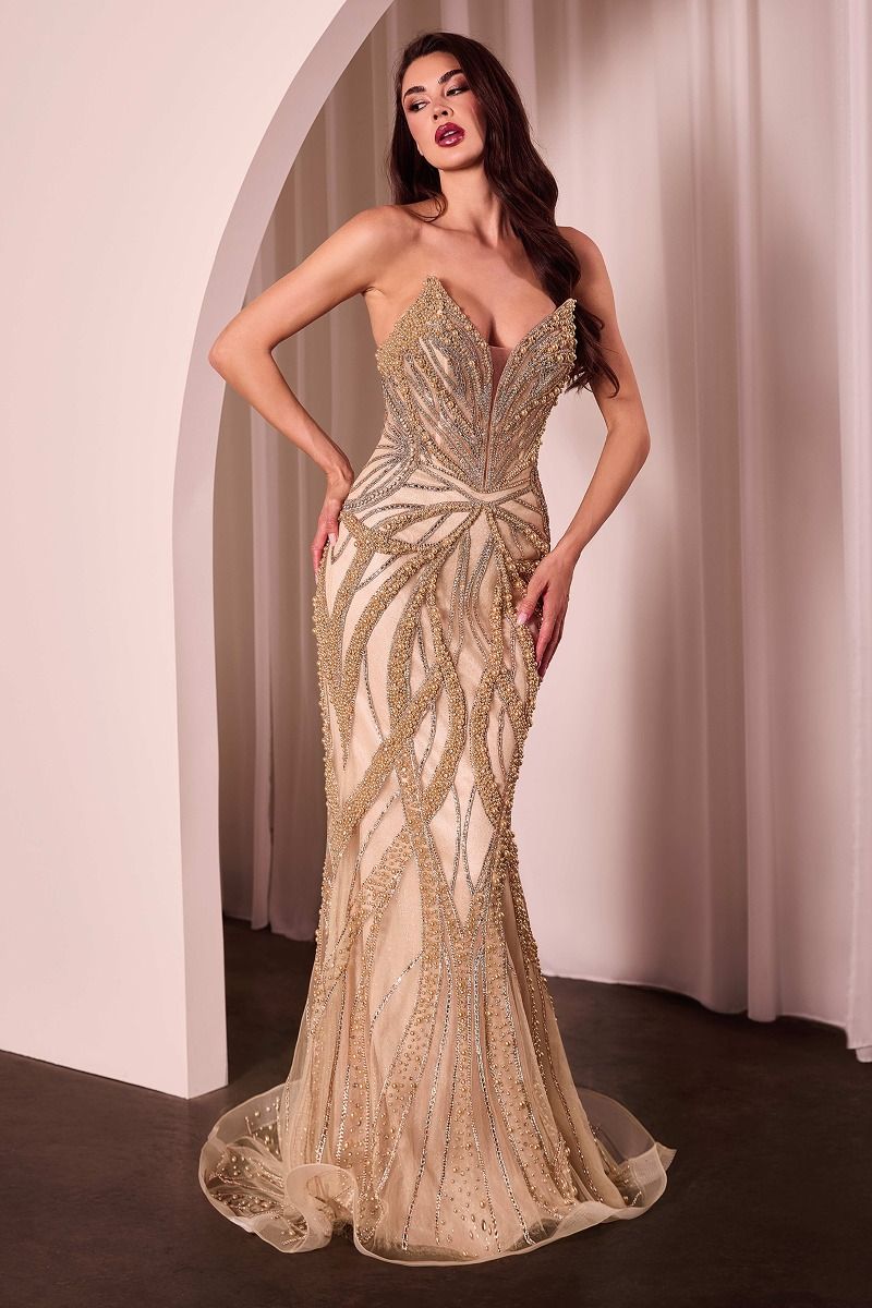 Pearl &amp; Crystal Strapless Fitted Dress-2