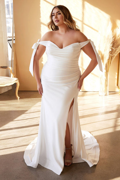 PLUS SIZE TIE SLEEVE PLEATED MERMAID GOWN CDCD944WC-0