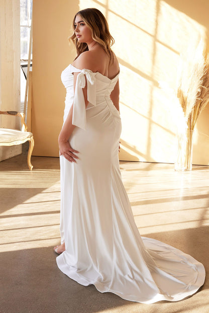 PLUS SIZE TIE SLEEVE PLEATED MERMAID GOWN CDCD944WC-1