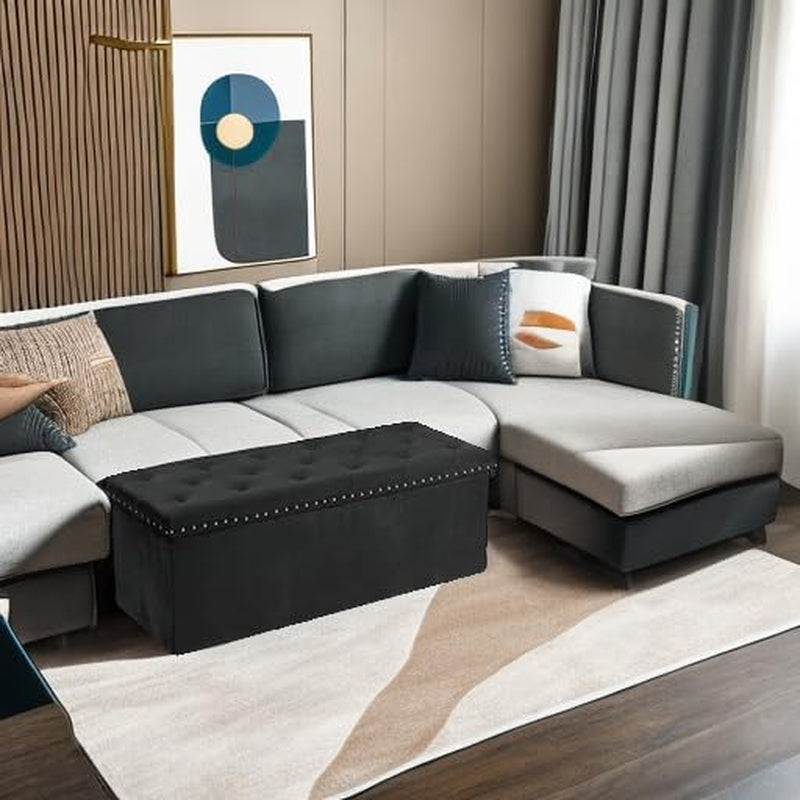 Jet Black Storage Ottoman Bench Seat 43.3 Inch Length-4