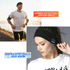 Man running by water, woman with black headband; text: "Summer absorb sweat," "Winter keep warm."