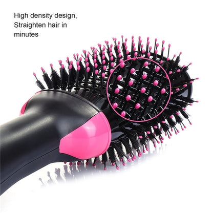 Black hairbrush with pink bristles and accents, high-density design for straightening hair.