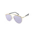Gold-framed aviator sunglasses with light purple lenses and black temple tips on a white background.