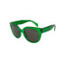 Green sunglasses with round, dark lenses.