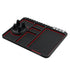 Black organizer tray with red accents, grid texture, and two vertical phone slots on the left.
