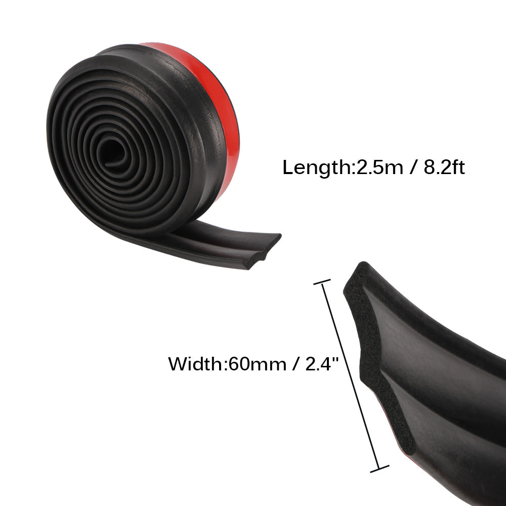 Black coiled strip with red edge, 2.5m/8.2ft length, 60mm/2.4in width, detailed end profile.