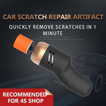 Orange and black car scratch repair tool on dark background with text overlay.