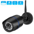 Black security camera with antenna, mounted on a base. Icons show WiFi, motion detection, and IP66.