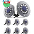 Silver solar LED lights with round discs and black stakes on a white background. "New 2021" badge.