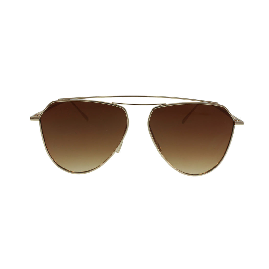 Gold aviator sunglasses with brown gradient lenses and double bridge design.
