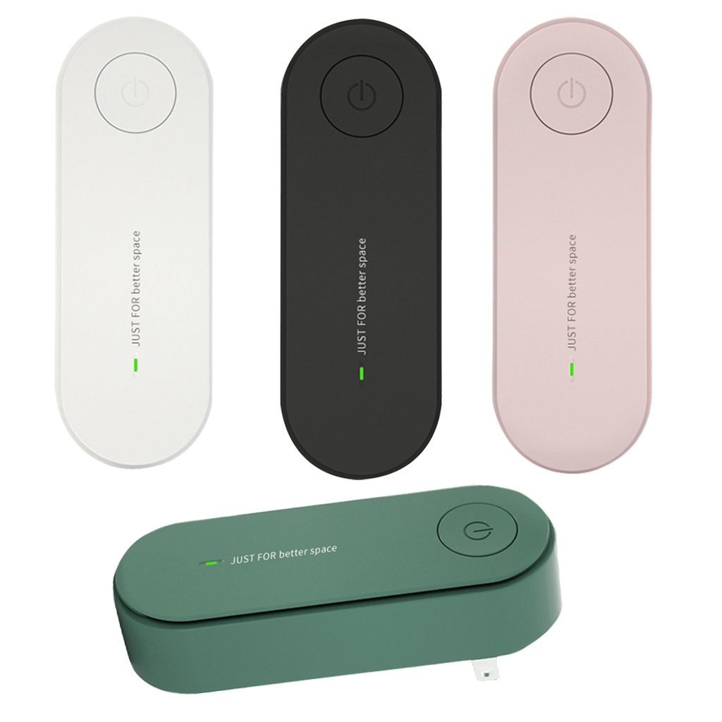 Four oval devices in white, black, pink, and green with a power button and text saying "JUST FOR better space".