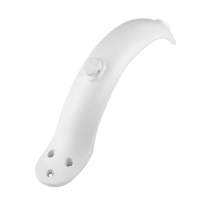 White plastic fender with a curved shape, featuring two mounting holes and a circular knob.