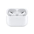 White wireless earbuds in an open charging case with a green indicator light.