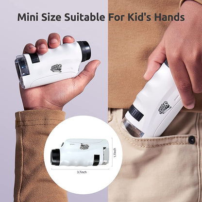 White mini microscope held in child&