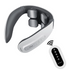 White and gray neck massager with buttons, accompanied by a black and white remote control.