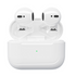 White wireless earbuds in an open charging case with a green indicator light.