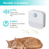 White air purifier with a blue light, text highlights ultra-quiet and additive-free, sleeping orange cat.