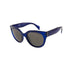 Blue cat-eye sunglasses with dark lenses and glossy frames.