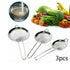 Three stainless steel mesh strainers with vegetables and water pouring in a circle inset.
