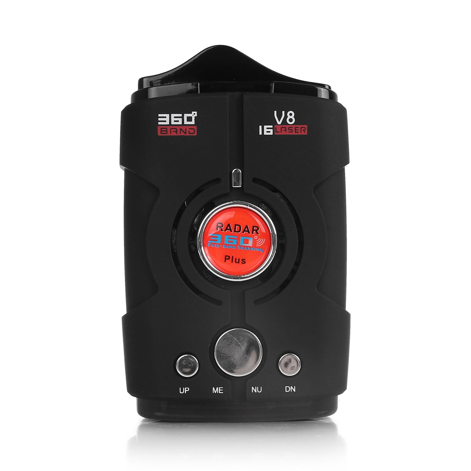 Black device with a red central button labeled "Radar 360 Plus" and buttons marked UP, ME, NU, DN.