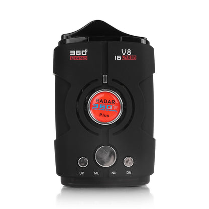 Black device with a red central button labeled "Radar 360 Plus" and buttons marked UP, ME, NU, DN.
