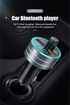 Car Bluetooth player with display, glowing blue LED ring, USB port, and volume knob.