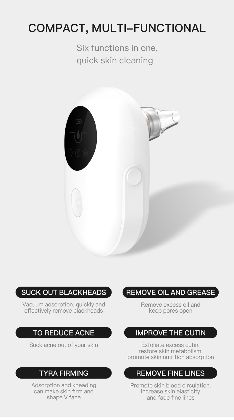 White, oval-shaped skin cleaning device with multiple functions and a digital display.